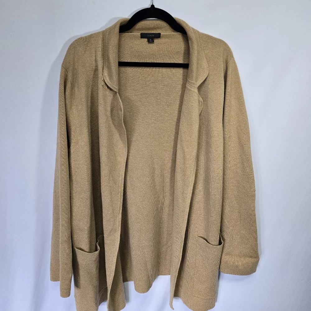 J Crew Tan Schoolboy Open Front Knit Blazer Career Professional, Sz L - Picture 1 of 4